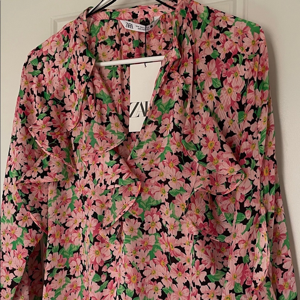 Zara Pink Floral Ruffle Top